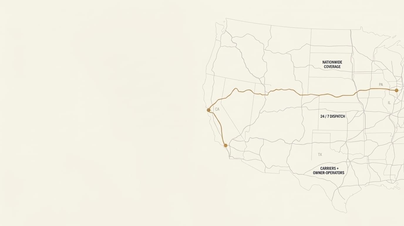 Route Right Solutions nationwide route coverage map connecting California to Pennsylvania across the United States